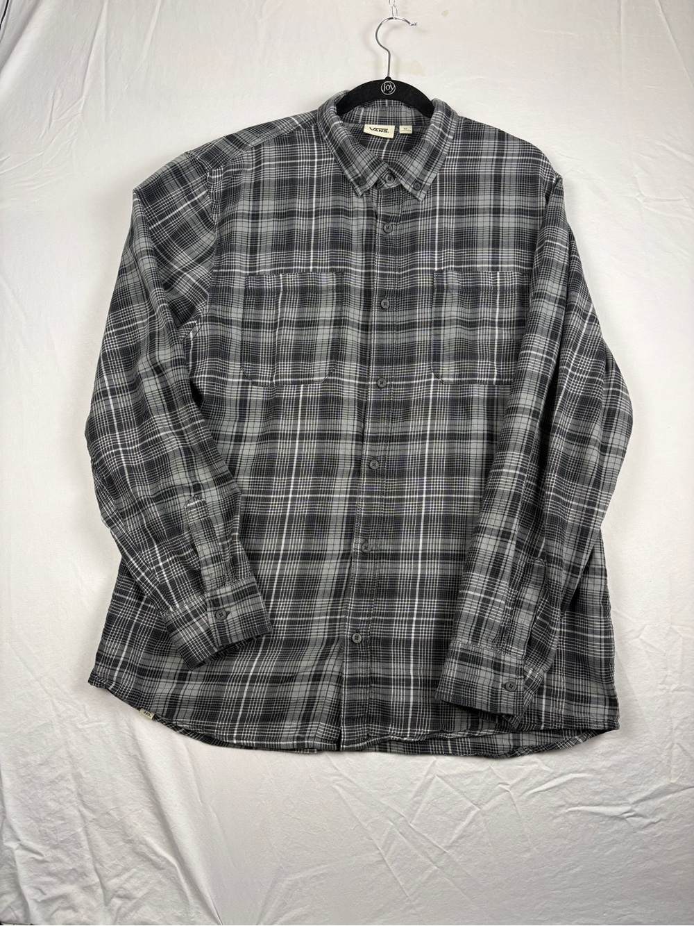 Vans Off The Wall Flannel Shirt Mens XL Gray Plaid Button Up Skate Casual Cotton
